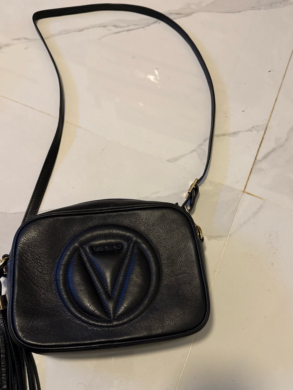 Valentino Black Leather V-Logo Crossbody Bag